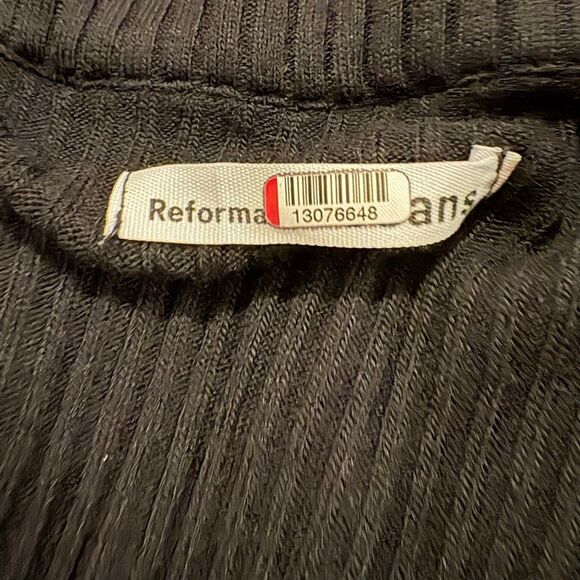 Reformation Black Betty Dress Size Small Ribbed Button Front Stretch - Picture 10 of 11